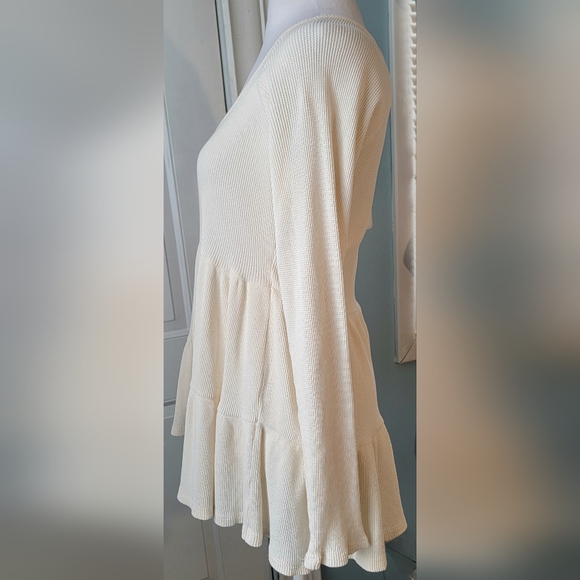 Anthropologie Maeve Samina Babydoll Tiered Thermal Top Womens M Cream Waffle Kni - Picture 3 of 10